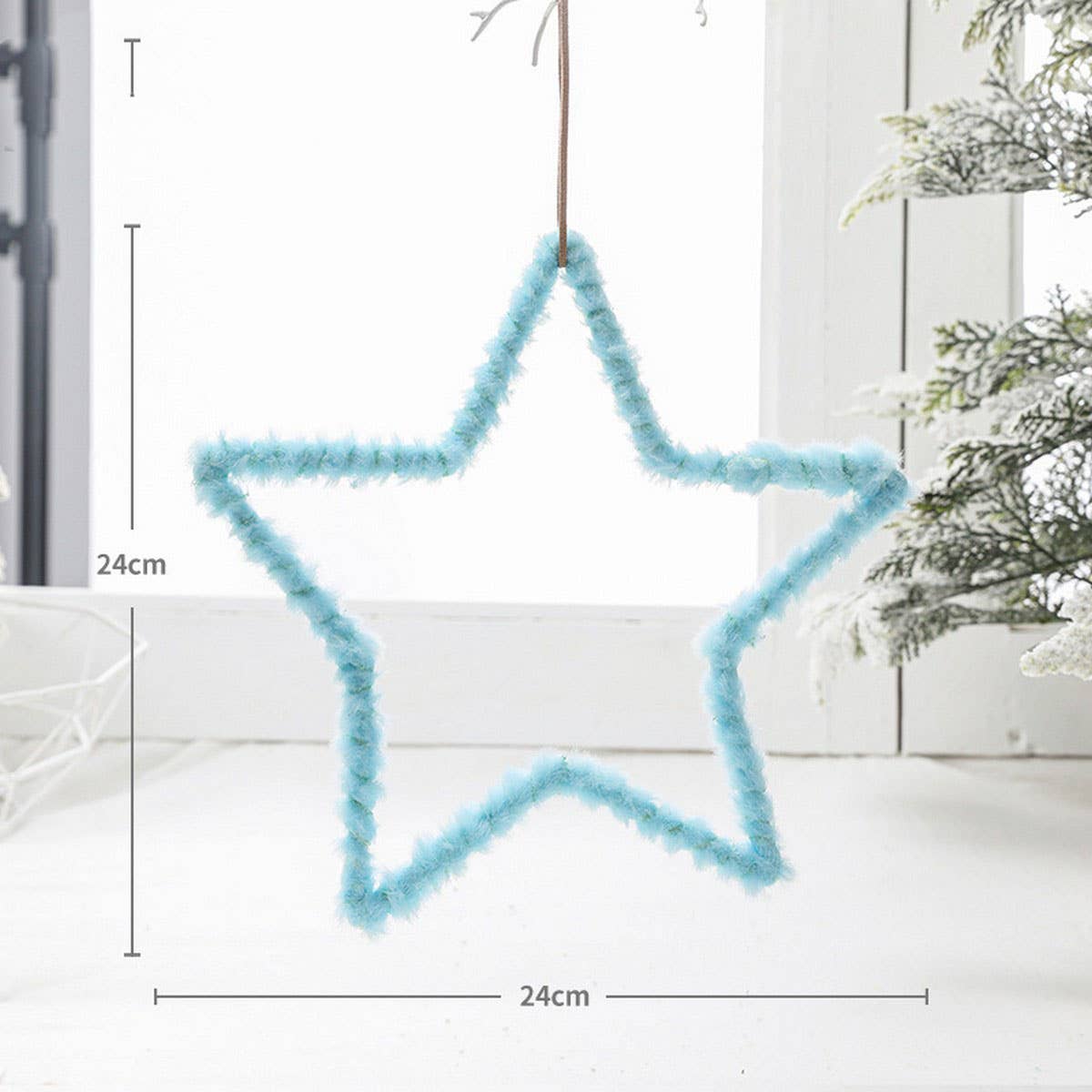 FIVE POINTED STAR PLUSH FEATHER XMAS HANGING DECOR_CWMM9797