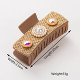 Vintage Pearl Turquoise Hair Claw Square Bun Clip_Cwaha1769