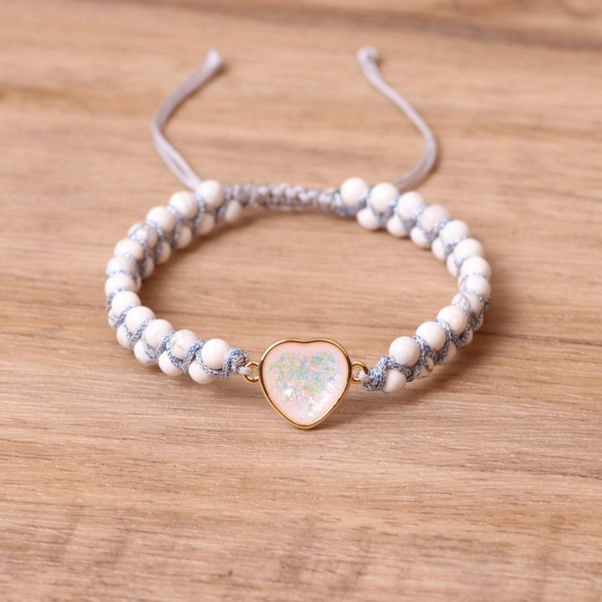 HEART WHITE STONE BEADS YOGA FRIENDSHIP BRACELET_CWAJE3953