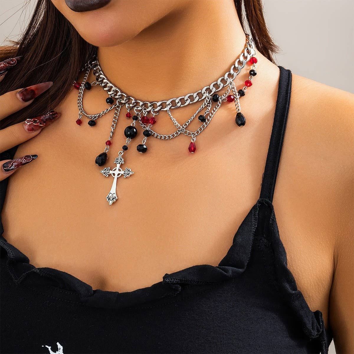 HIP HOP CROSS PENDANT DARK CLAVICLE NECKLACE_CWMM3192