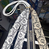 Black White Pearl Silk Scarf Belt_Cwasc04002