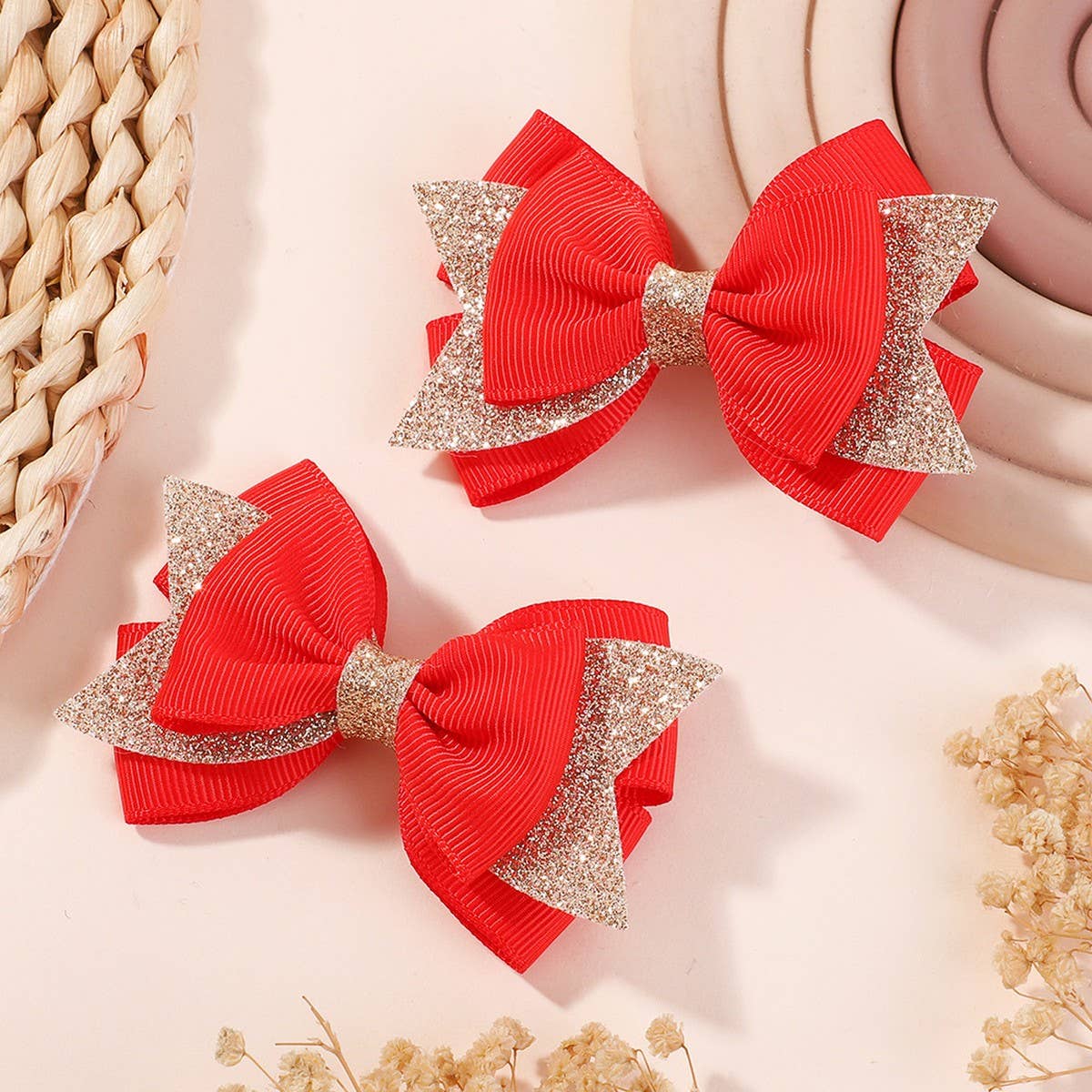 HANDMADE GLITTER BOW TAIL HAIR CLIP SET FOR GIRLS_CWAHA6717