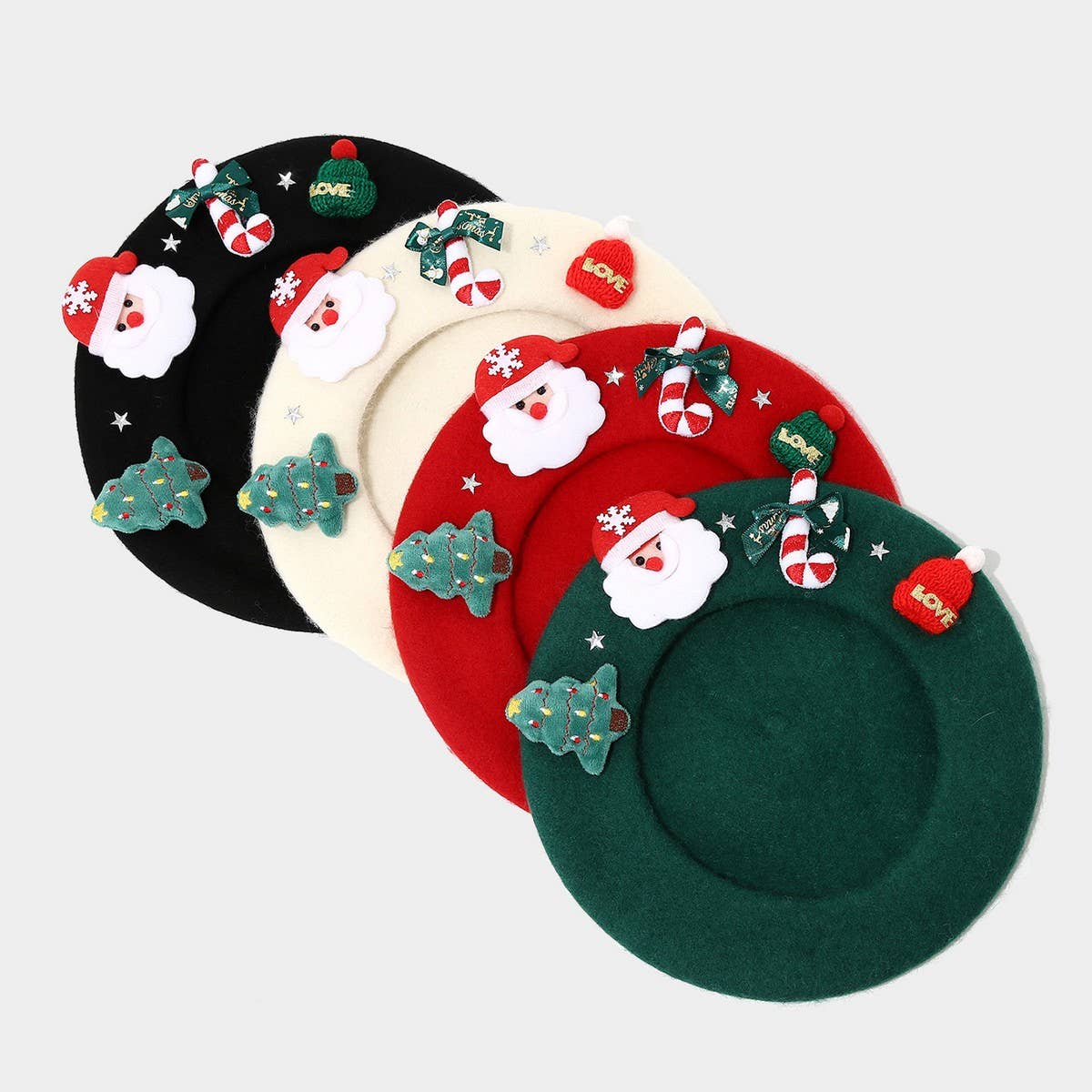 Christmas Bow Wool Beret Hat Women Warm Winter_Cwah04686