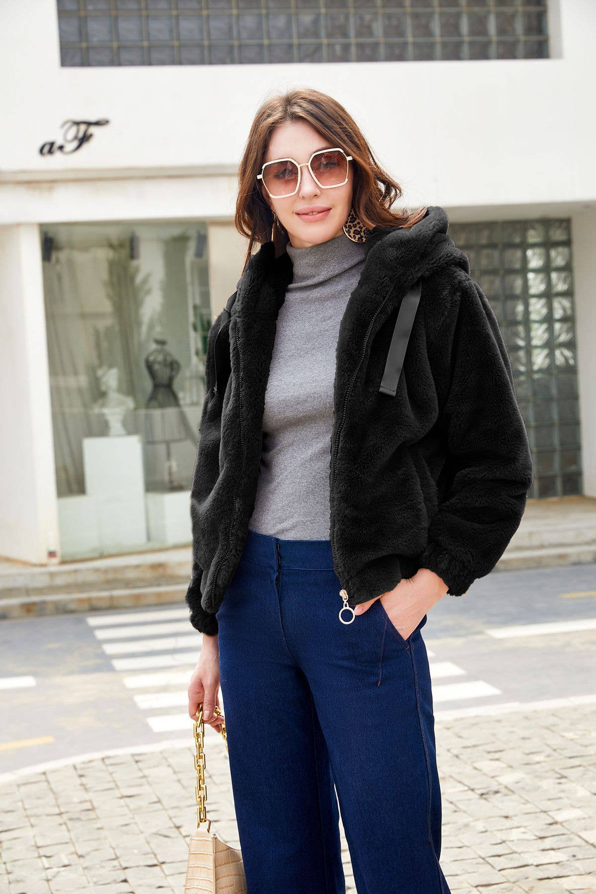 Womens Fleece Hooded Long-Sleeved Thermal Jacket