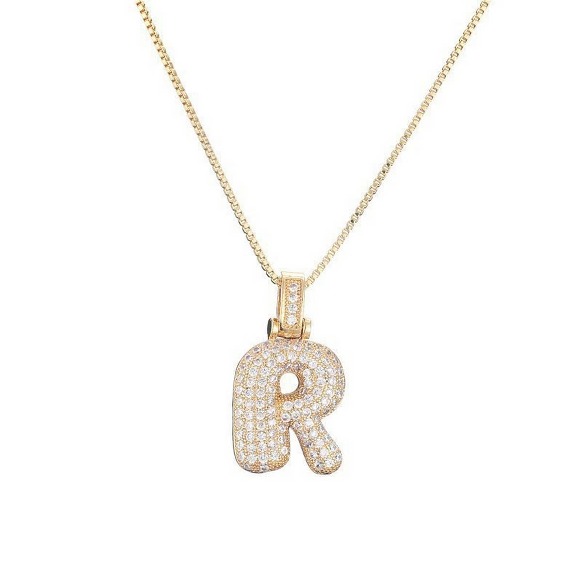 COPPER ZIRCONIA 26 LETTERS PENDANT NECKLACE_CWMM5866