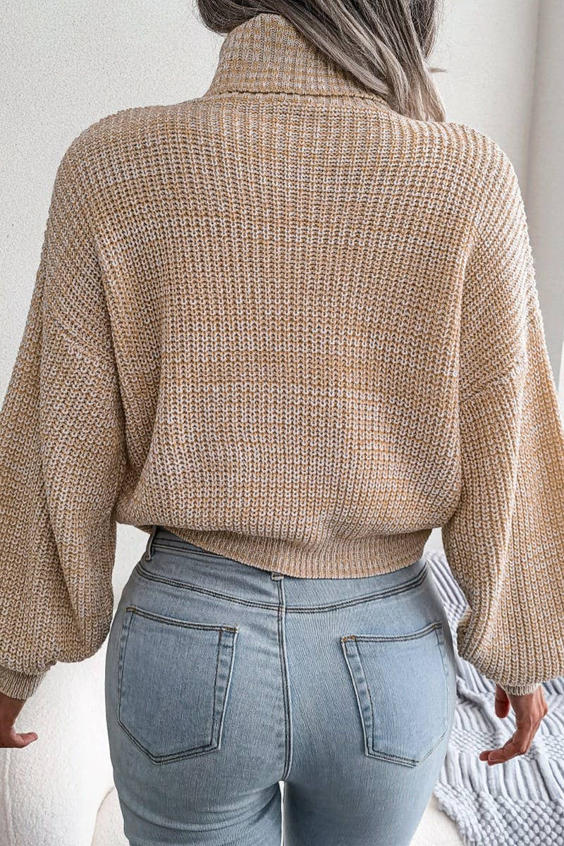 Women Loose Fit Cable Knitted High Neck Sweater_Cwoswl0460