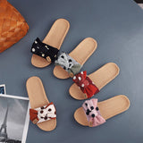 POLKA DOT LINEN BOW SLIPPERS SOFT SOLE NON SLIP_CWSHF0185