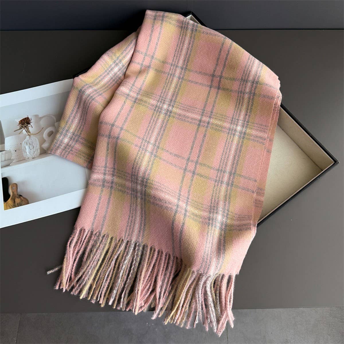 Vintage Plaid Winter Cashmere Feel Tassel Scarf_Cwasc03261