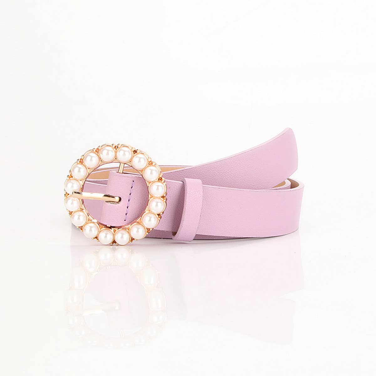 Cwabe0943_Versatile Round Buckle Pearl Multicolor Belt