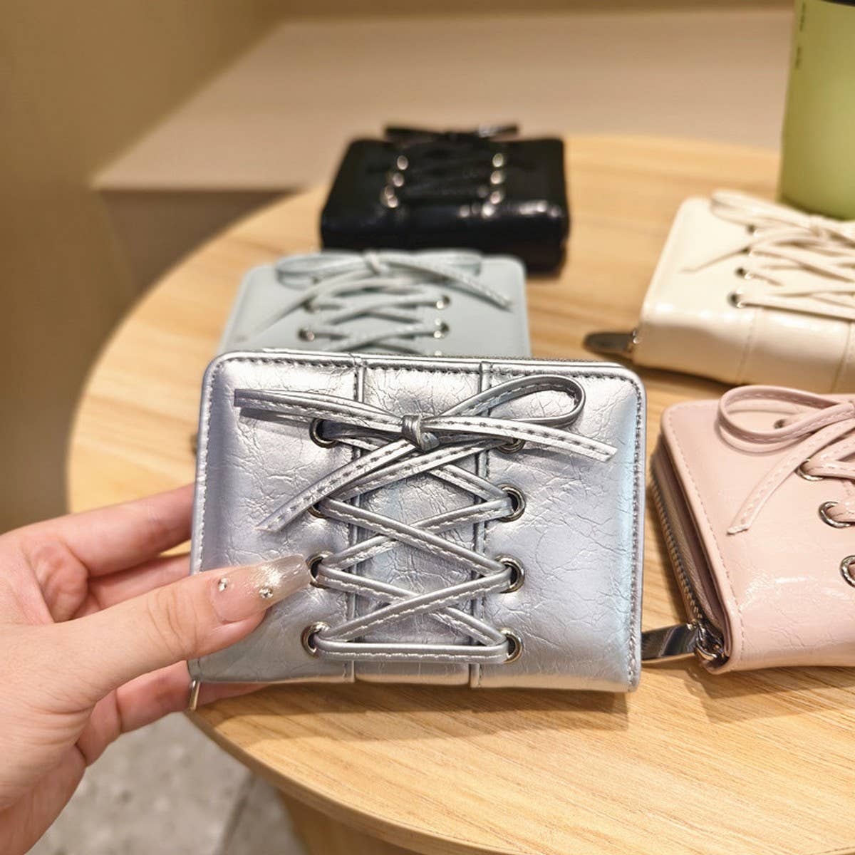 Solid Color Bow Pu Zipper Wallet, Large Capacity_Cwab06247
