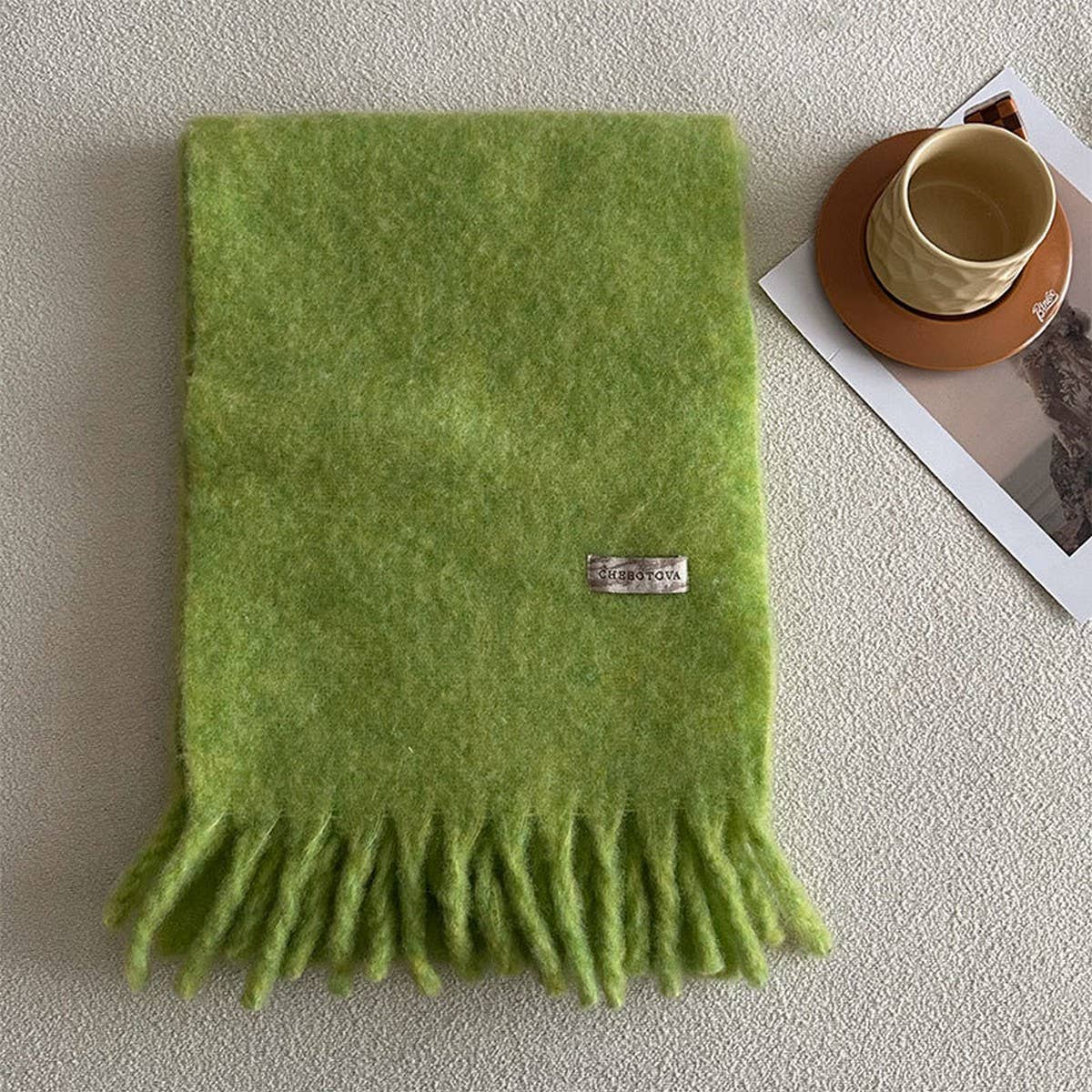 CHUNKY WOOL BLEND SCARF FOR WINTER SOLID COLOR_CWASC2361