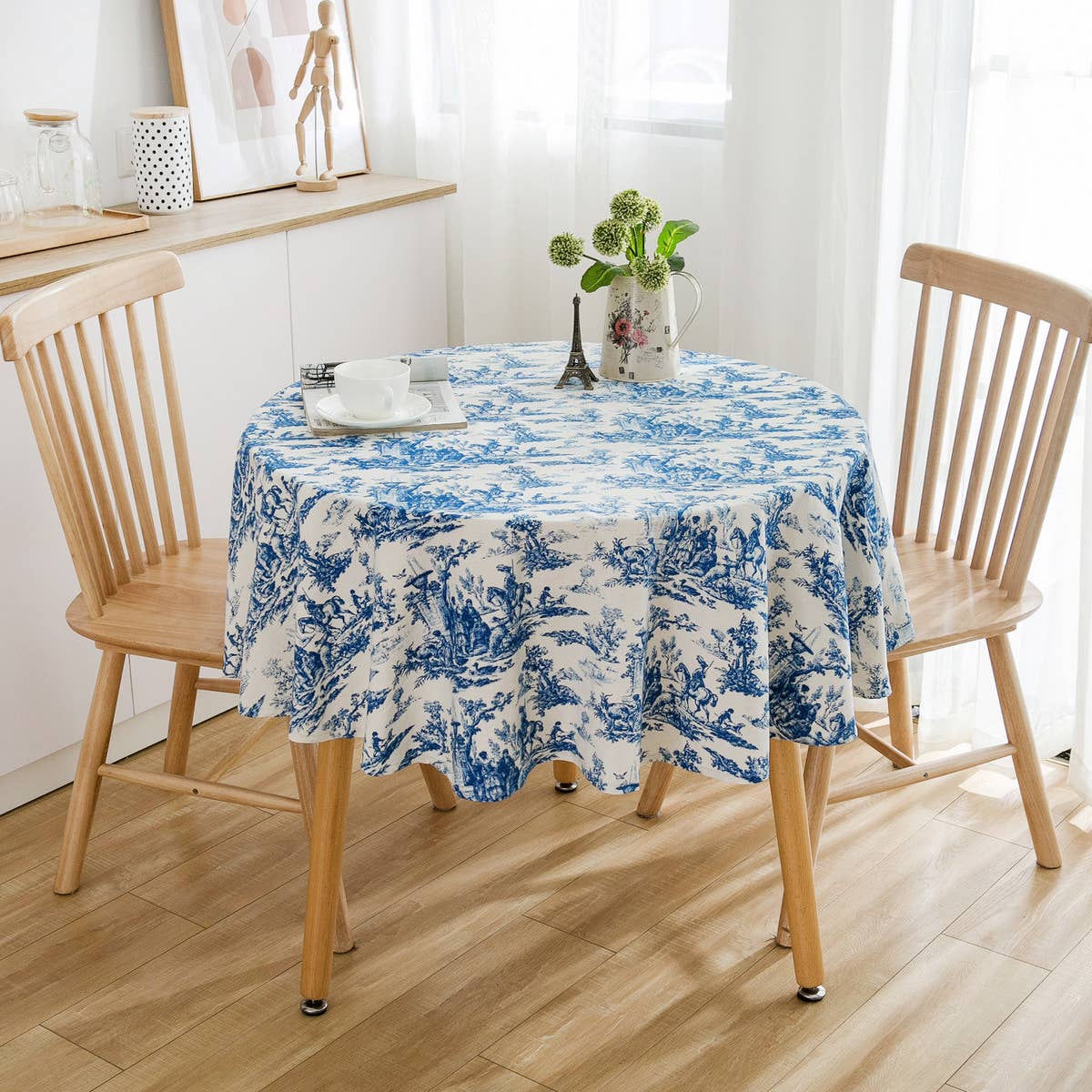 ROUND SKETCH FLOWER PRINT TABLECLOTH_CWMM0957