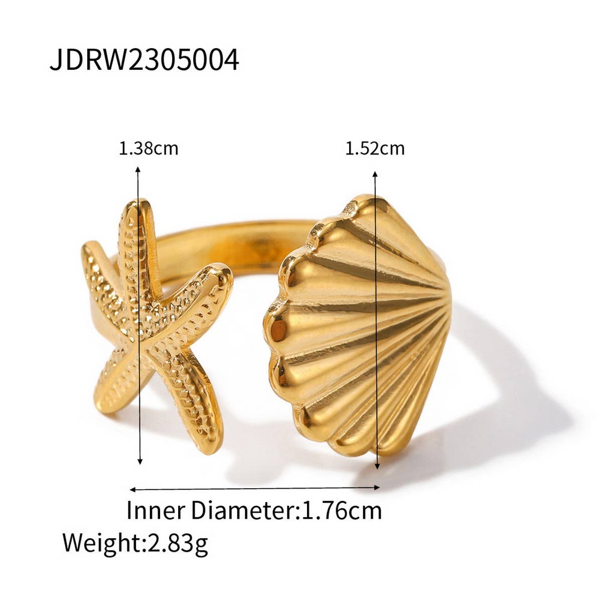 OCEAN SERIES 18K GOLD STAINLES STEEL STARFISH RING_CWAJE1228
