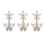 FLOWER BUTTERFLY ZIRCON STAINLESS STEEL BELLY RING_CWMM9471
