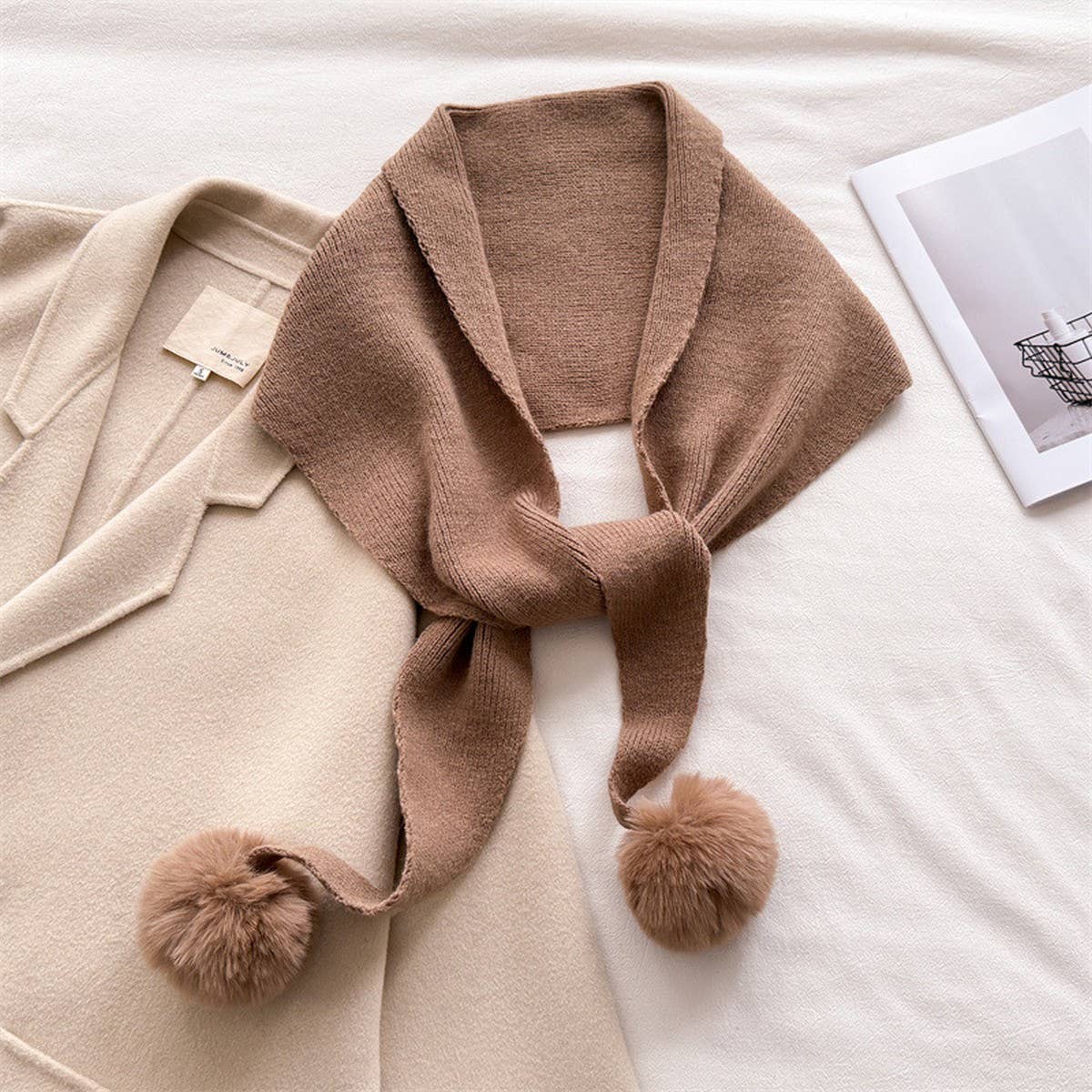 Cozy Knit Pom Pom Scarf Warm Winter Wrap_Cwasc03459