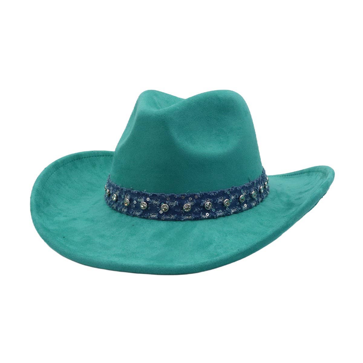 Unisex Suede Cowboy Hat With Leather Belt Detail_Cwah04494