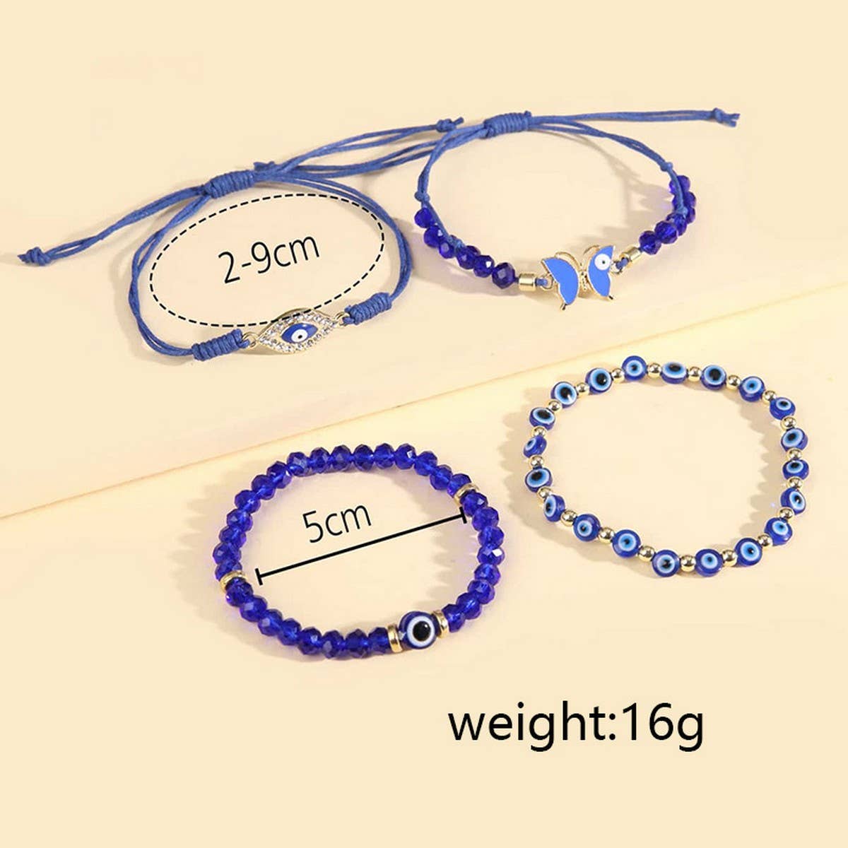 BLUE BEADED EVIL EYE BUTTERFLY BRACELET SET_CWMM3525