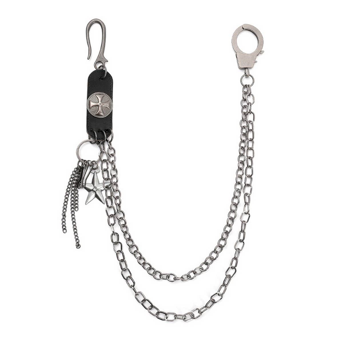 Trendy Retro Leather Stitching Jeans Chain_Cwmm4838