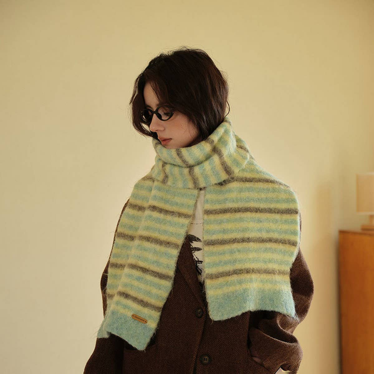 PLUSH KNIT STRIPED WOOL BLEND SCARF FOR WINTER_CWASC2363