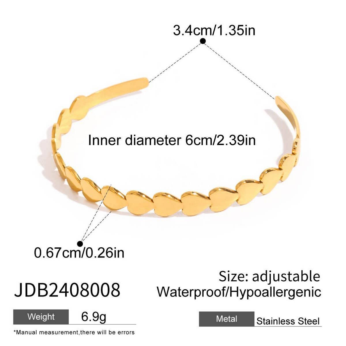 RETRO 18K GOLD STAINLESS STEEL HEART BRACELET_CWAJE4895