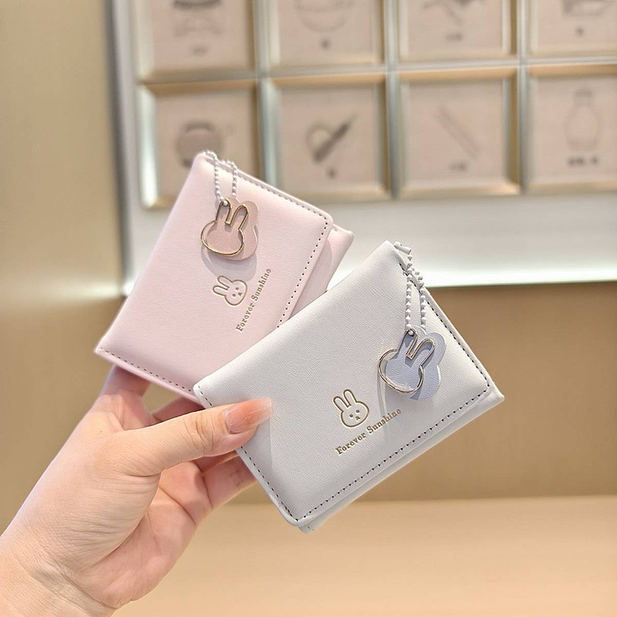 Cute Bunny Print Candy Color Trifold Wallet_Cwab06222