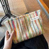 Wool Striped Makeup Bag Large Travel Wash Pouch_Cuab00718