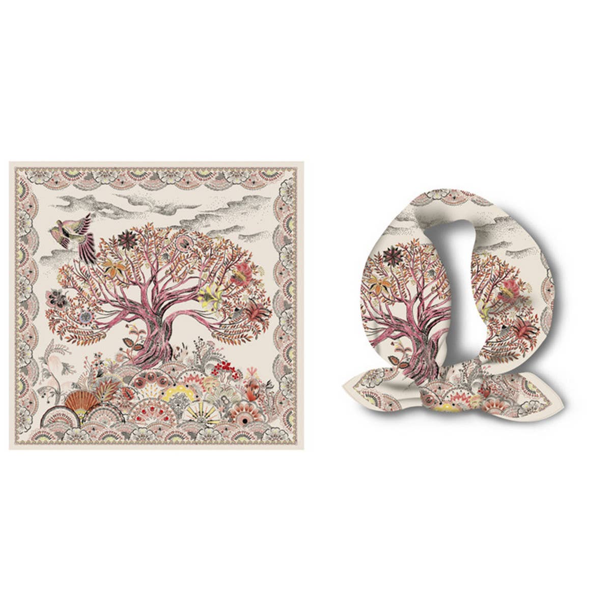 BOHO TREE PRINT SILK SCARF LUXURIOUS NECK WRAP_CWASC0644