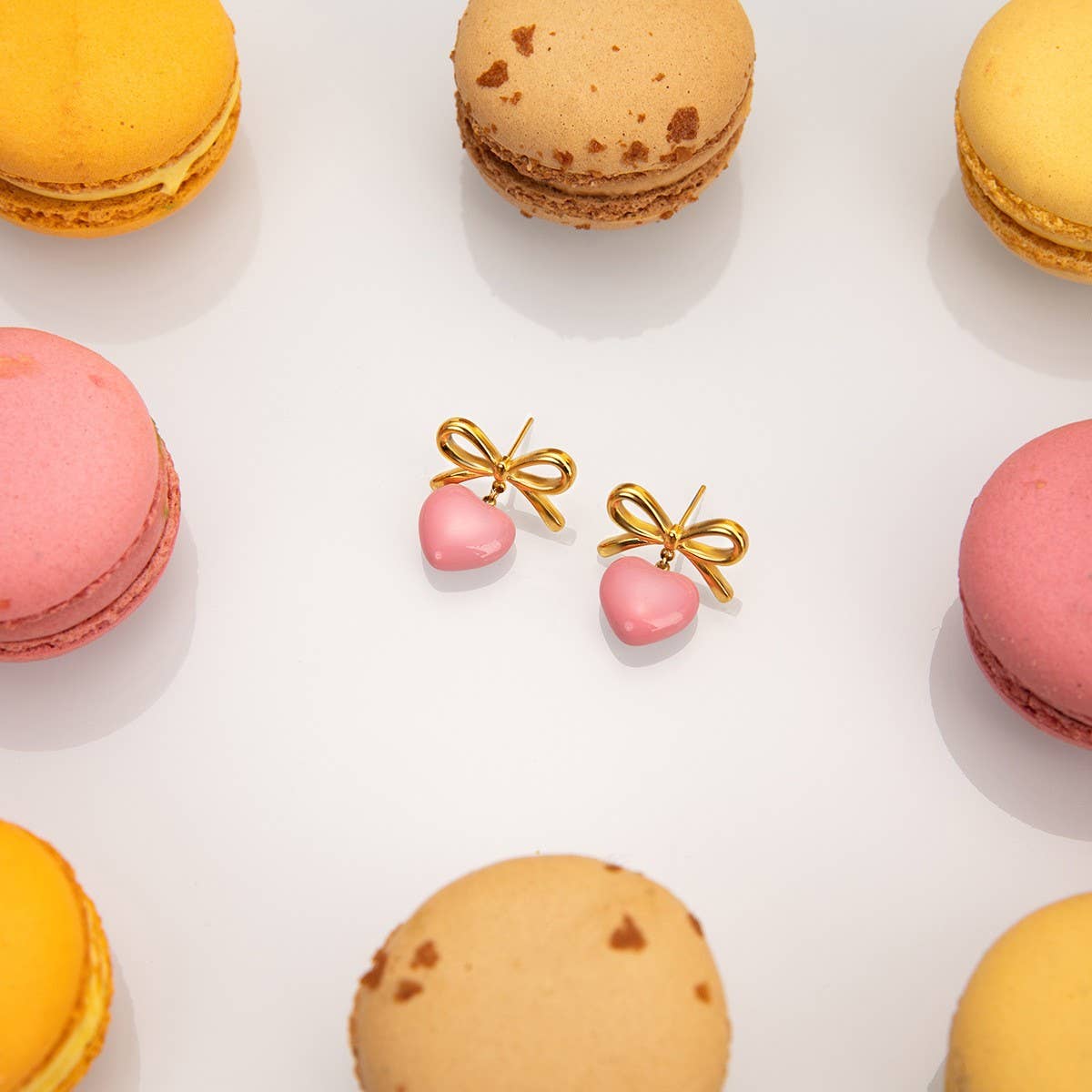 18K GOLD STAINLESS STEEL BOW HEART EARRINGS_CWASC1685