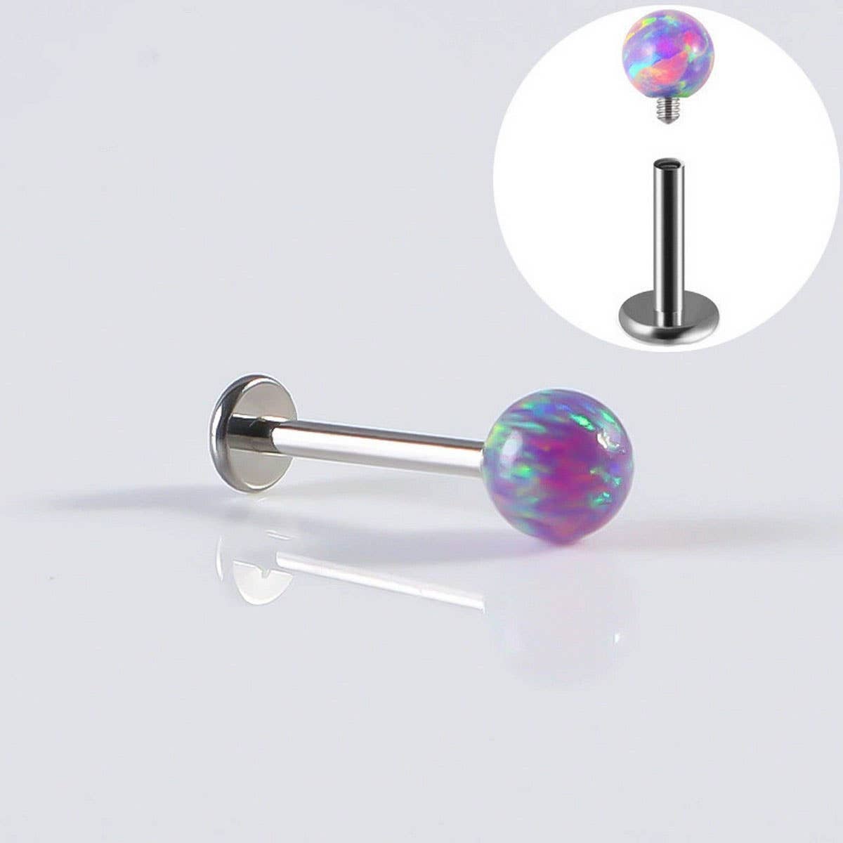 STAINLESS STEEL OPAL LIP STUD STRAIGHT BARBELL_CWMM9589