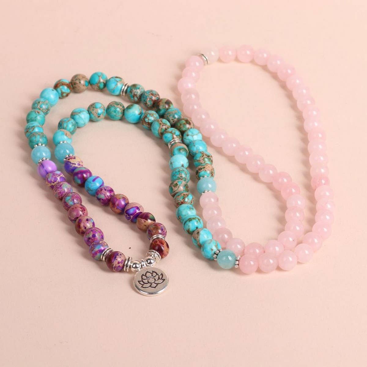 PURPLE EMPEROR PINE ROSE QUARTZ BEADED BRACELETS_CWAJE3938