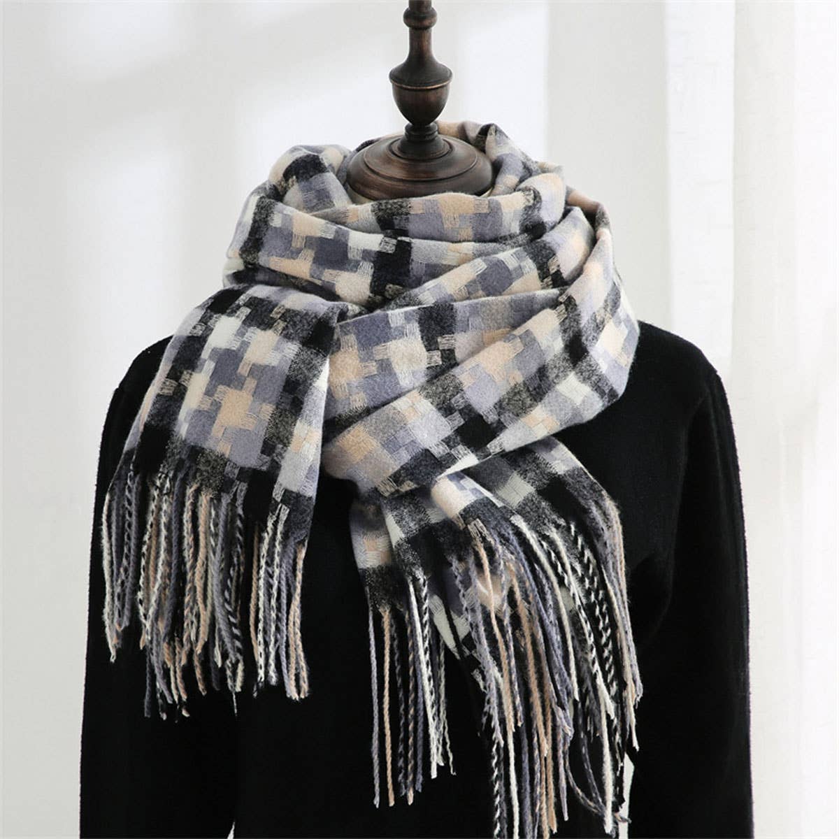 PLAID FRINGE SCARF TRENDY WINTER WRAP_CWASC0199
