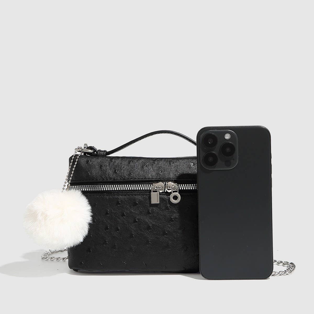 CHIC OSTRICH GRAIN CHAIN SHOULDER VANITY BAG_CWAB5722