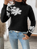 Womens Half Turtleneck Color Jacquard Sweater