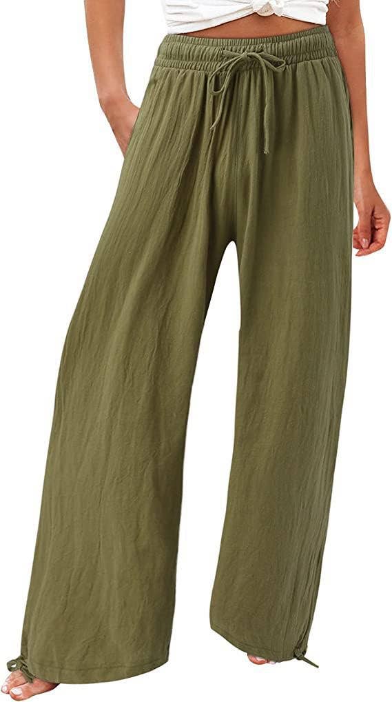 Solid-Colored Cotton Linen Loose Wide-Leg Pants
