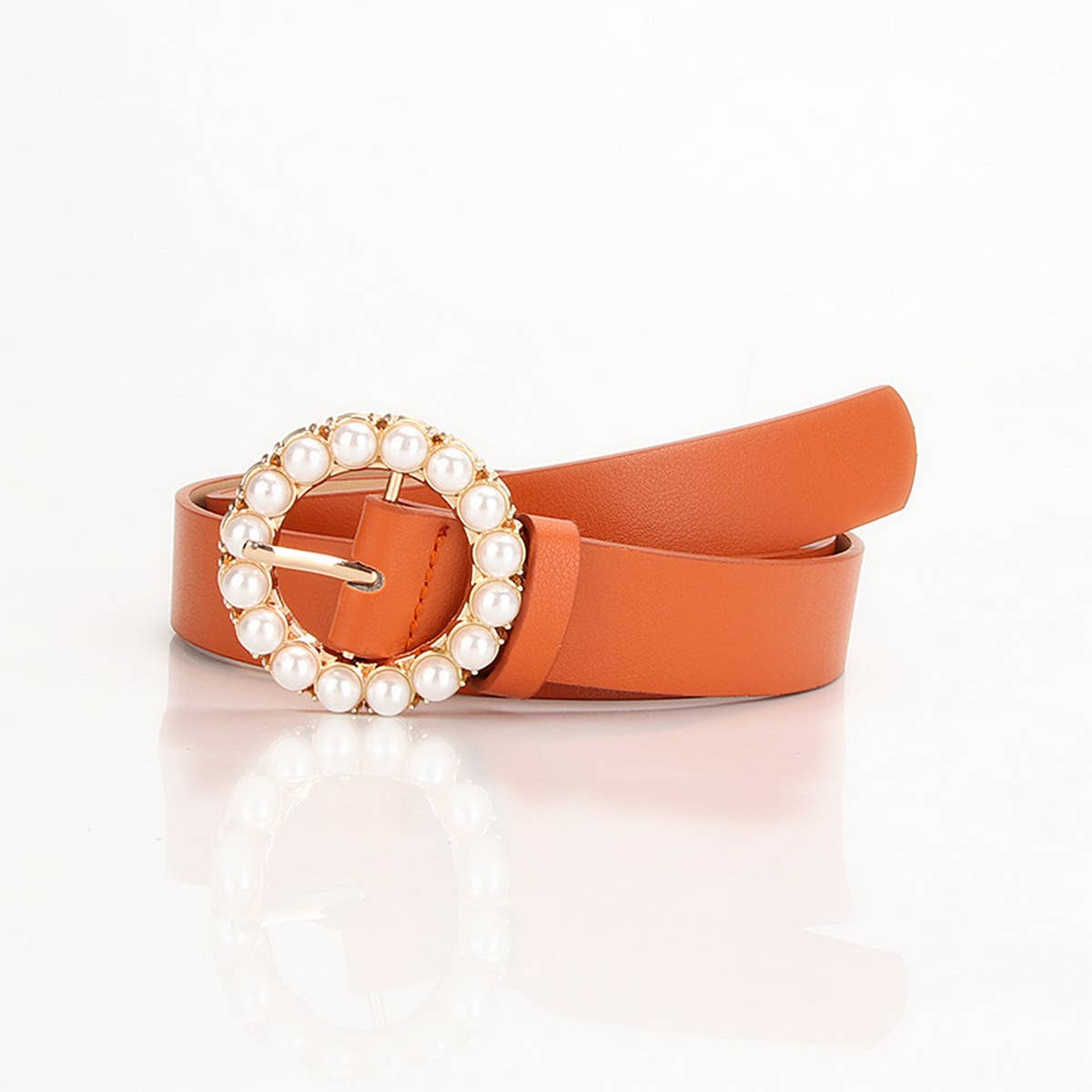 Cwabe0943_Versatile Round Buckle Pearl Multicolor Belt