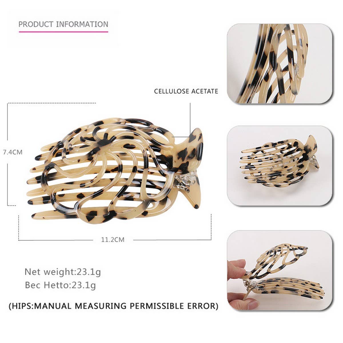 ROSE DOME COMB CLIP ACETATE HAIRPIN_CWAHA4226