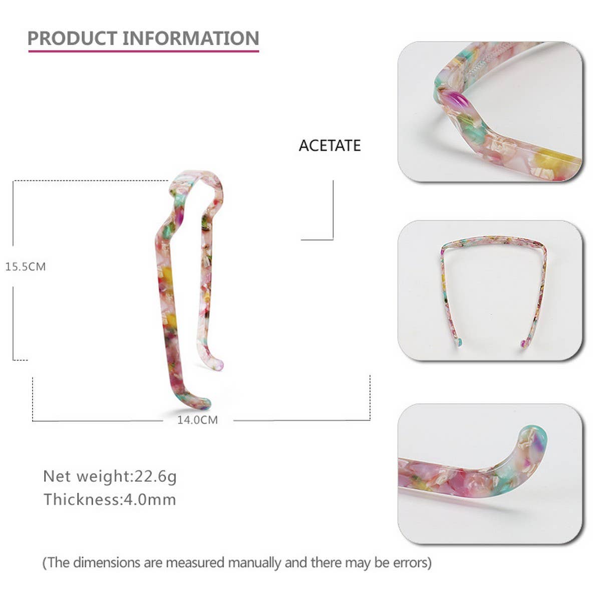 ACETATE SQUARE SUNGLASSES HEADBAND HAIRPIN_CWAHA4351