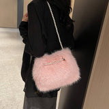 Winter Fashion Pearl Chain Shoulder Plush Bag_Cwab3950