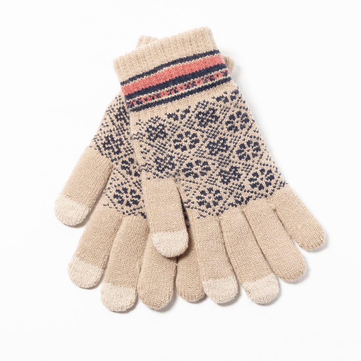 Womens Knit Gloves Jacquard Fleece Touchscreen_Cwmm1486