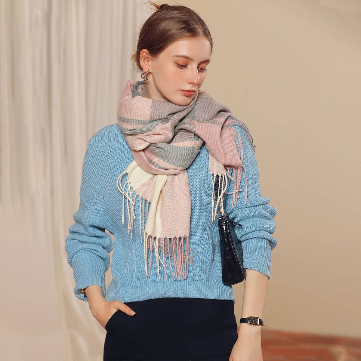 PLAID WINTER SCARF SOFT THICK FRINGE SHAWL 2025_CWASC0168