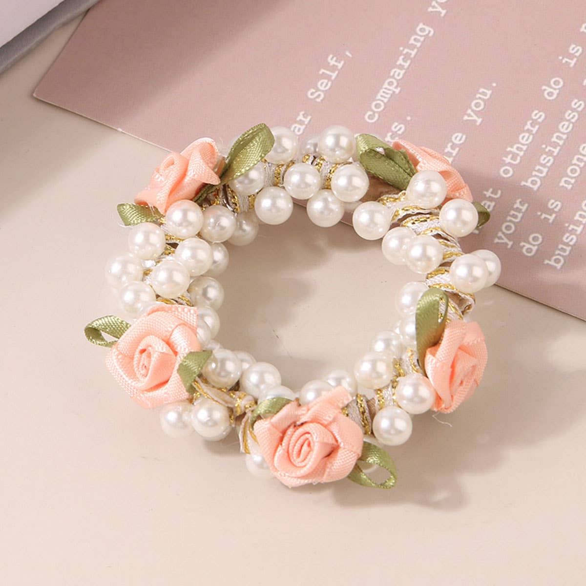 ROSE PEARL HAIR TIES SCRUNCHIES STRETCH HAIR ROPE_CWAHA0407