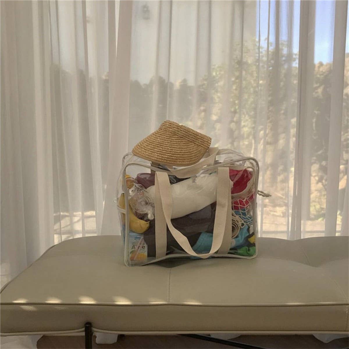 Transparent Beach Bag With Colorful Shoulder Straps_Cwab1923