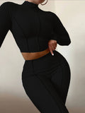 Tight Waist Fashion Solid Color Two-Piece Set