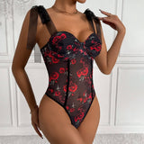 MESH PRINT SEXY FLOWER UNDERWIRE BODYSUIT_CWMM4657