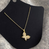 Womens Gold Diamond Butterfly Clavicle Necklace