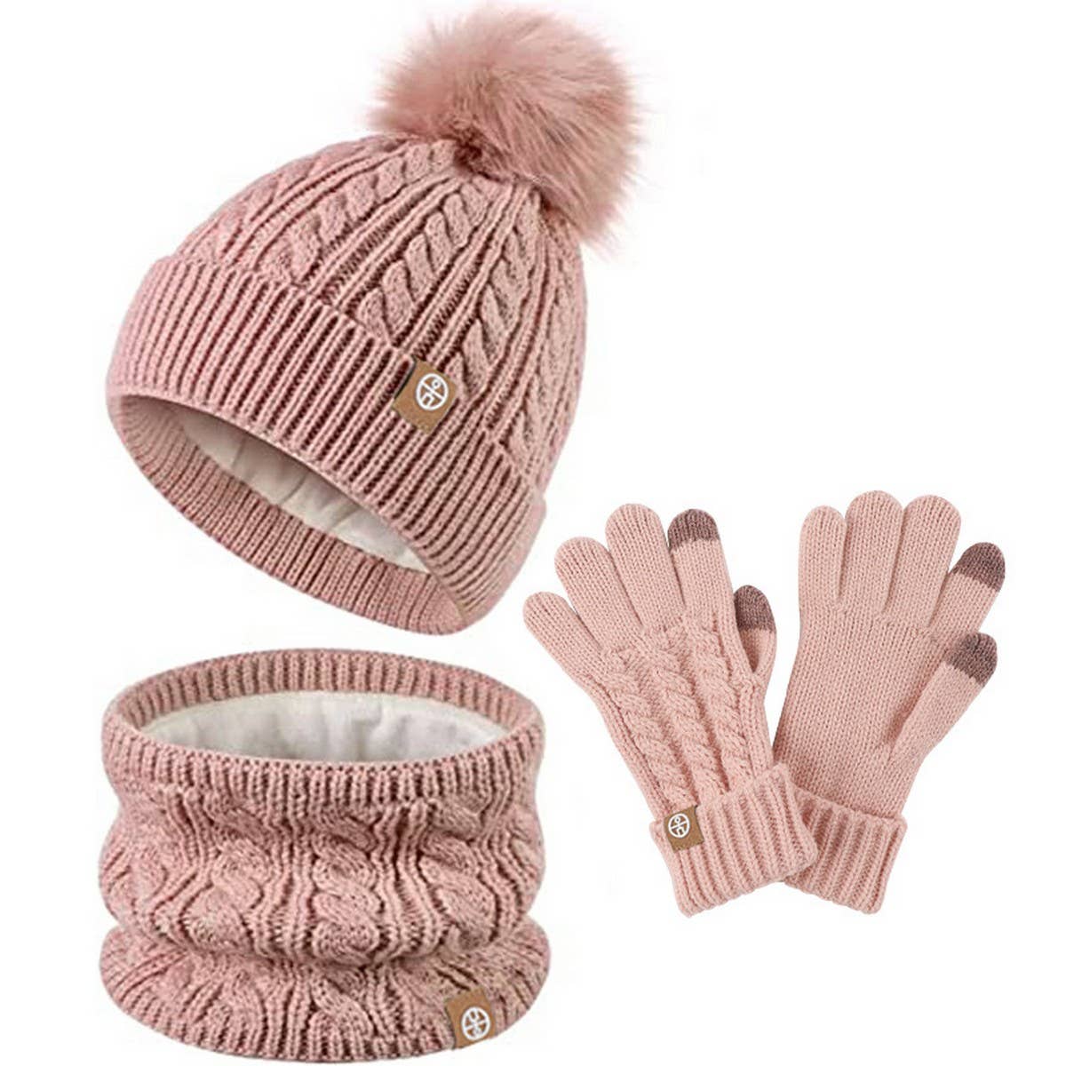 Three-Piece Set Of Pom-Pom Hat, Scarf And Gloves_Cwmm2779