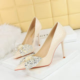 SHALLOW POINTED TOE RHINESTONE BOW HIGH HEELS_CWSHH0079
