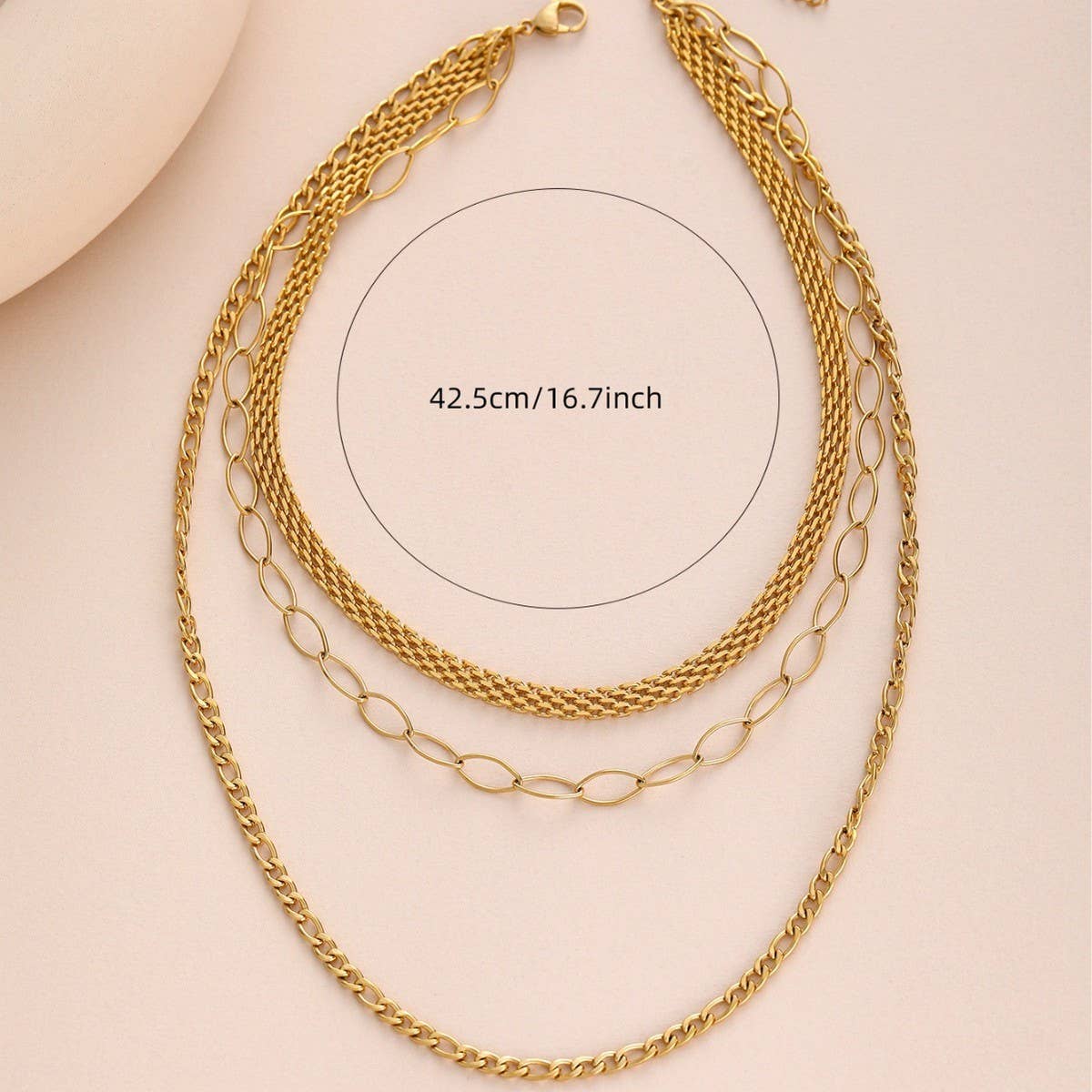 GOLD PLATED 18K MULTI LAYER FLAT CHAIN NECKLACE_CWMM3632