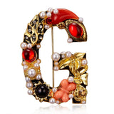 Cwaje2565_Letter Pearl Rhinestone Oil Painting Brooch