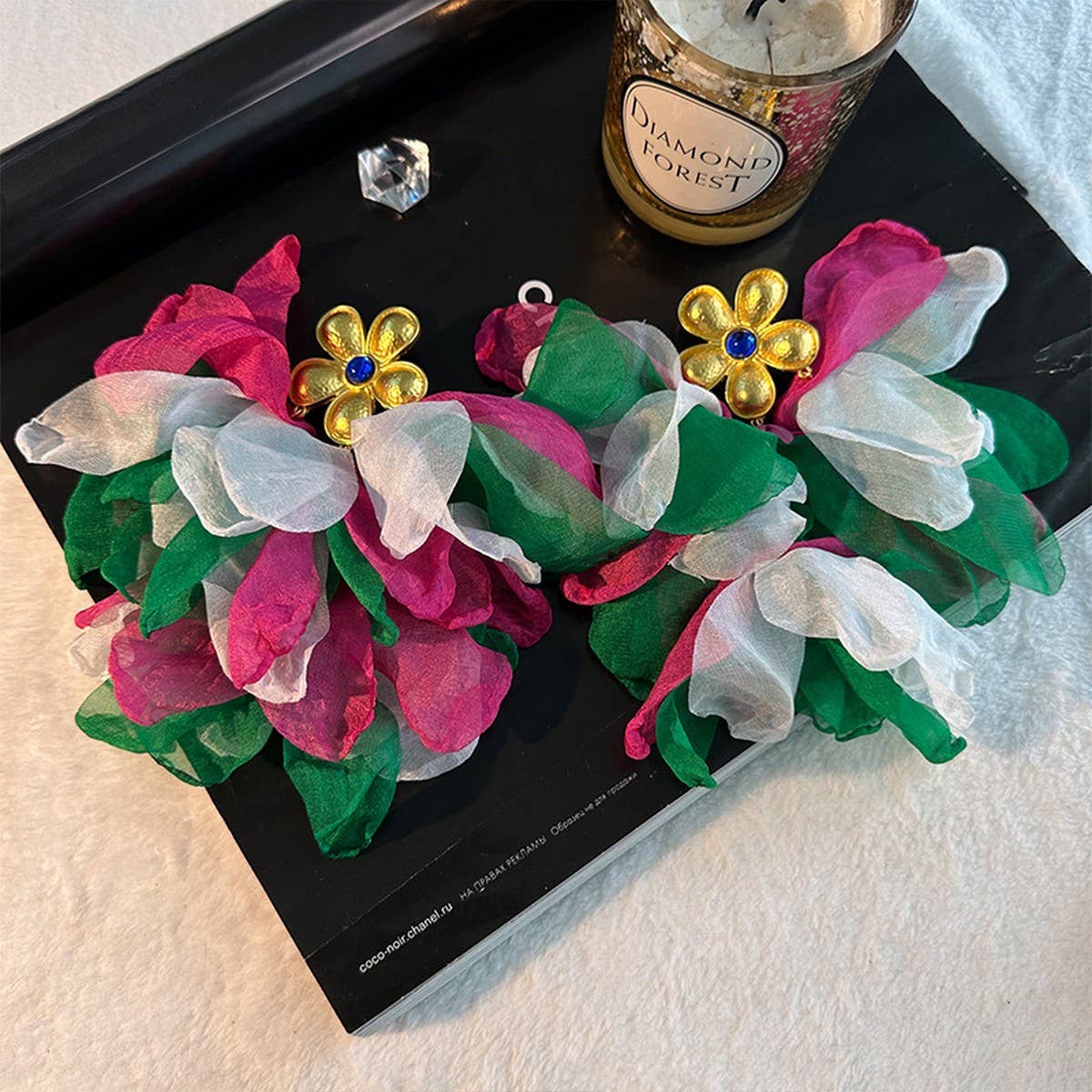 HANDMADE FLORAL TASSEL EARRINGS STATEMENT DROP_CWMM6164